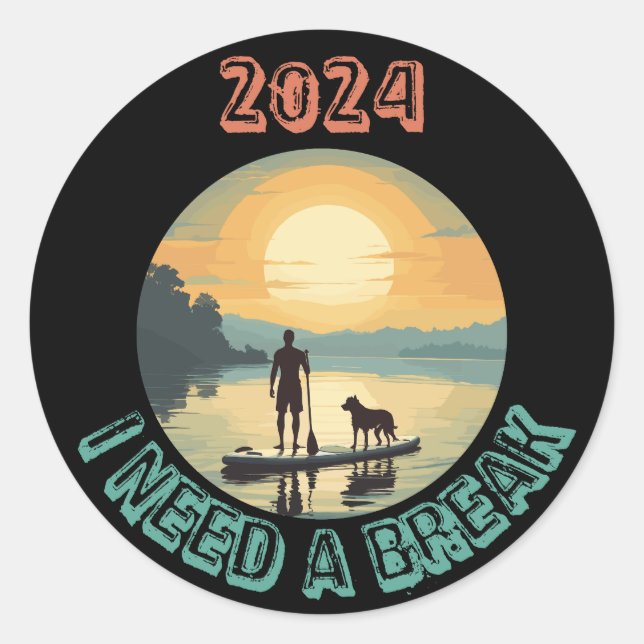 Steh auf Paddelbrett mit Hund surfen Runder Aufkleber (Vorderseite)