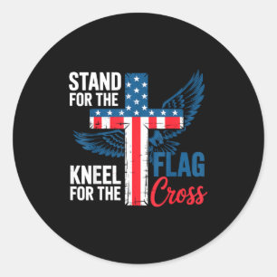Steh für die Flagge, knie für das Kreuz Patriotisc Runder Aufkleber
