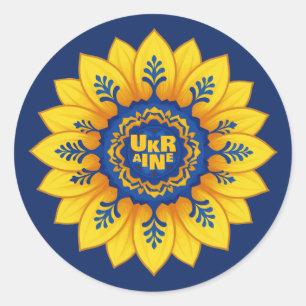 Steh mit Ukraine Sonnenblume blau gelbe Flagge Runder Aufkleber