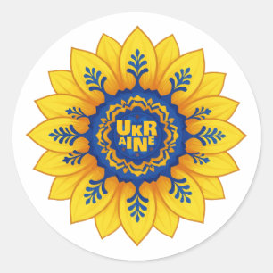 Steh mit Ukraine Sonnenblume blaue gelbe Flagge Runder Aufkleber