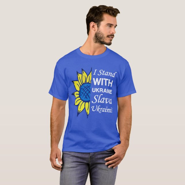 Stehen Sie mit der Ukraine, die ukrainische Fahne  T-Shirt (Vorne ganz)