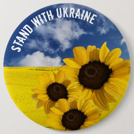 Stehen Sie mit der Ukraine gelb und blau mit Sonne Button