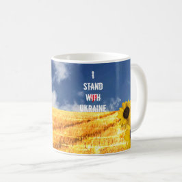 Stehen Sie mit der Ukraine gelb und blau mit Sonne Kaffeetasse