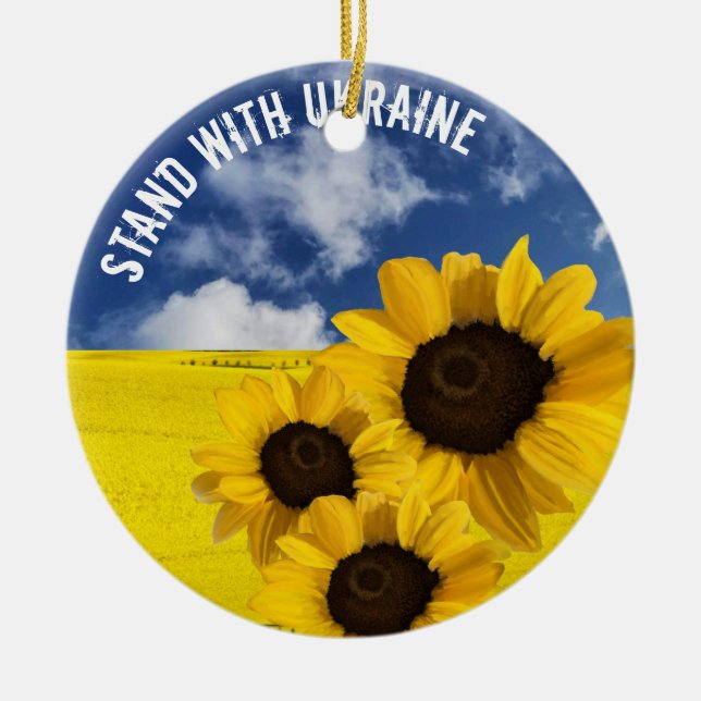Stehen Sie mit der Ukraine gelb und blau mit Sonne Keramik Ornament (Vorne)
