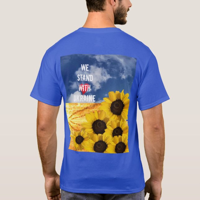 Stehen Sie mit der Ukraine gelb und blau mit Sonne T-Shirt (Rückseite)