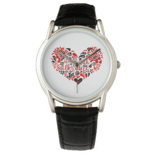 Stehen Sie mit ukrainischer Schrift und Herz Armbanduhr