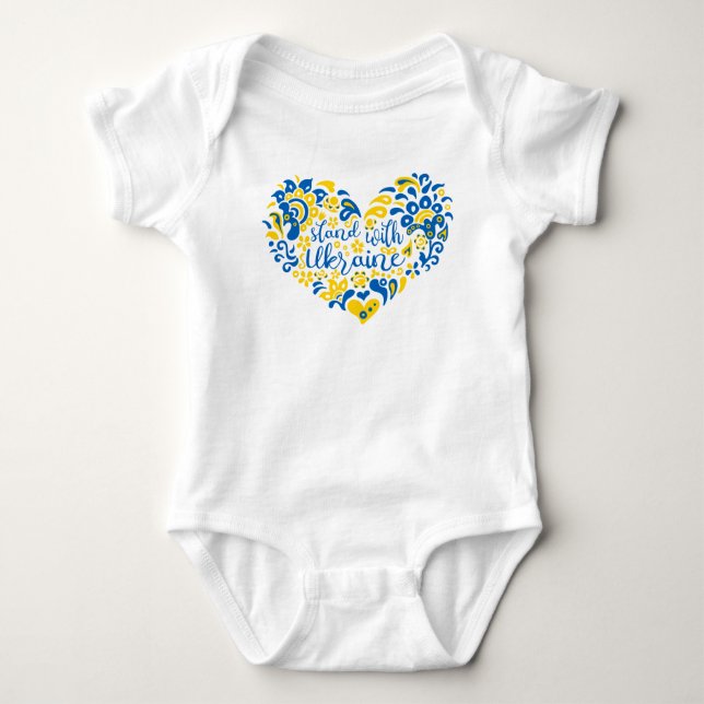 Stehen Sie mit ukrainischer Schrift und Herz Baby Strampler (Vorderseite)