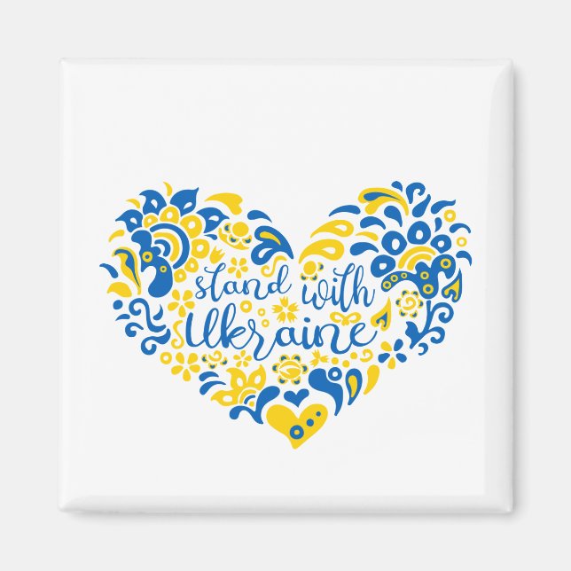 Stehen Sie mit ukrainischer Schrift und Herz Magnet (Vorne)