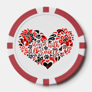 Stehen Sie mit ukrainischer Schrift und Herz Pokerchips
