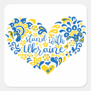 Stehen Sie mit ukrainischer Schrift und Herz Quadratischer Aufkleber