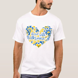 Stehen Sie mit ukrainischer Schrift und Herz T-Shirt