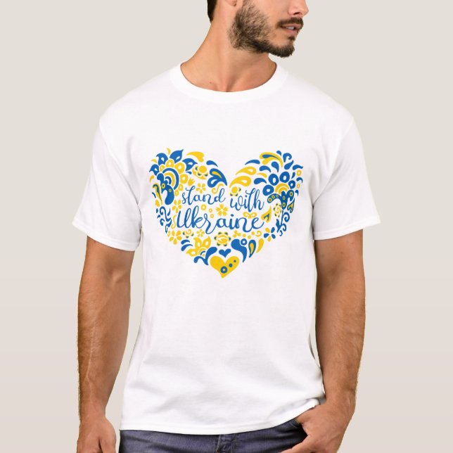Stehen Sie mit ukrainischer Schrift und Herz T-Shirt (Vorderseite)
