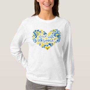 Stehen Sie mit ukrainischer Schrift und Herz T-Shirt