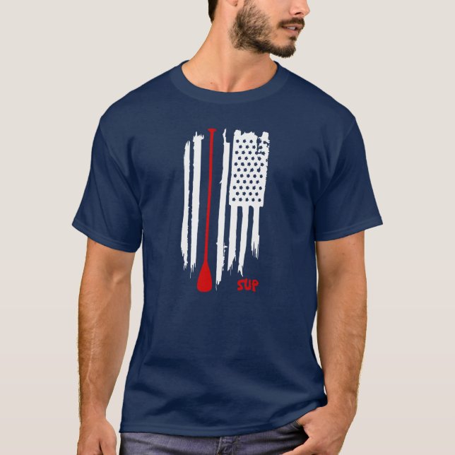Stehen Sie oben, schaufelnd US-Flagge T-Shirt (Vorderseite)