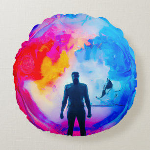 Stehend in Farben Rundes Kissen