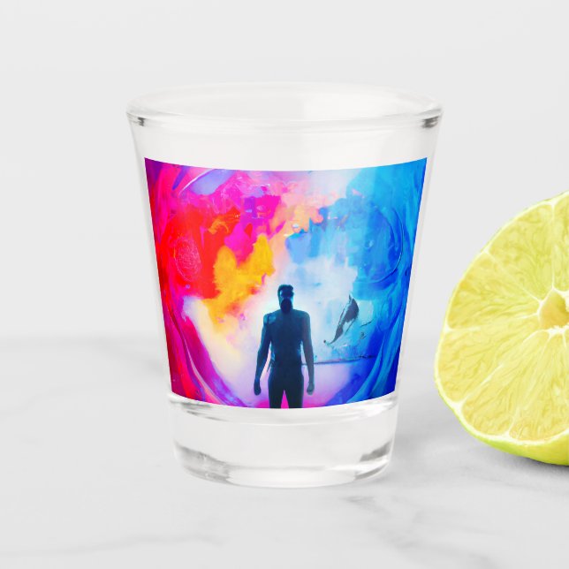 Stehend in Farben Schnapsglas (Vorderseite)