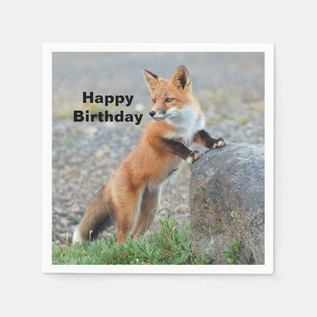 Stehend Red Fox Geburtstag Serviette (Vorderseite)