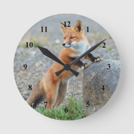 Stehend Red Fox Runde Wanduhr