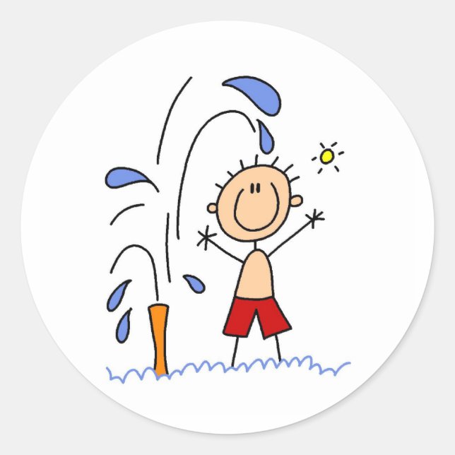 Stehend unter dem Sprinkler Runder Aufkleber (Vorderseite)