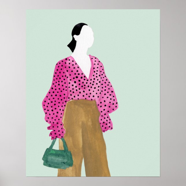 Stehende Fashion-Abbildung: Polka-Dot-Oberseite Poster (Vorne)