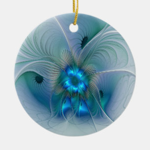 Stehende Ovationen, abstrakte blaue Türkis-Fraktal Keramik Ornament