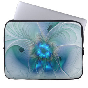 Stehende Ovationen, abstrakte blaue Türkis-Fraktal Laptopschutzhülle