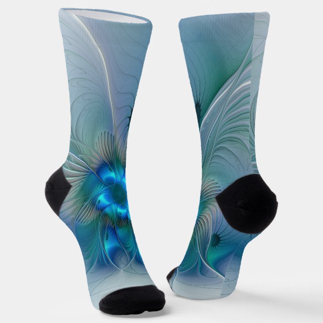 Stehende Ovationen, abstrakte blaue Turquoise-Frak Socken (Gewinkelt)
