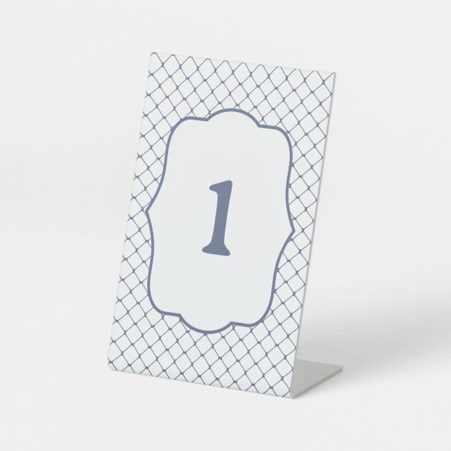 Stehende Tischnummer aus Stahl, blau Sockelschild (Vorderseite)