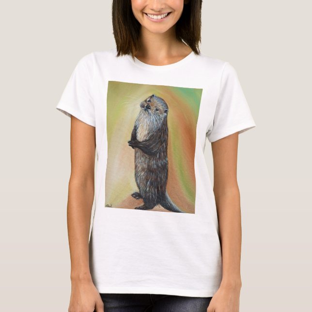Stehender Fluss Otter Malerei T-Shirt (Vorderseite)