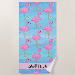 Stehender hoher rosa Flamingo personalisiert Strandtuch