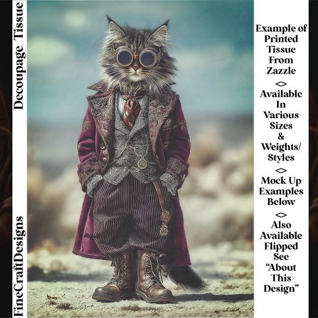 Stehender Steampunk Gentleman Katze EV5R Decoupage Seidenpapier (Von Creator hochgeladen)