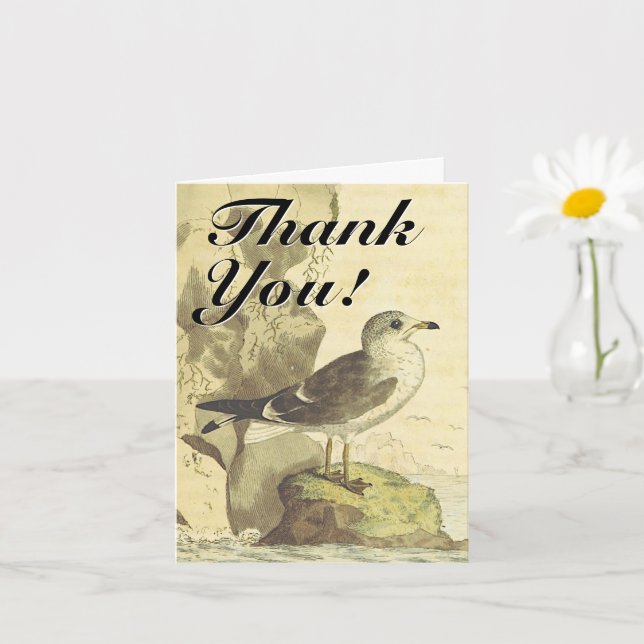 Stehender Vogel, Vintager Stil, "Danke!" Karte (Kleine Pflanze)