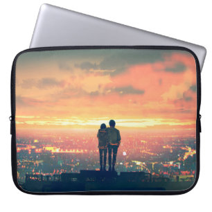 stehendes junges Paar auf dem Dach mit Blick auf c Laptopschutzhülle