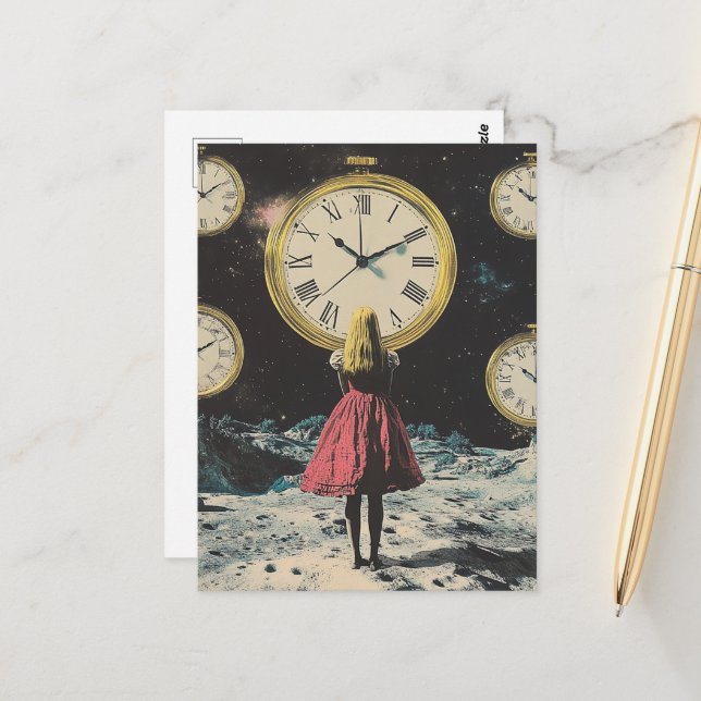 Stehendes Land in Time Surreal Pocket Watch Postkarte (Vorderseite/Rückseite Beispiel)