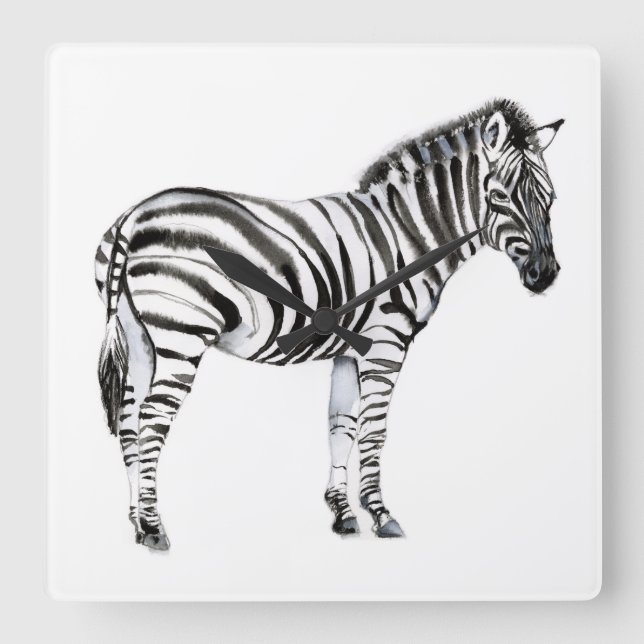 Stehendes Zebra Quadratische Wanduhr (Vorderseite)