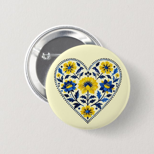 Steht mit Ukraine traditionelle Petrykiwka-Malerei Button (Vorne & Hinten)