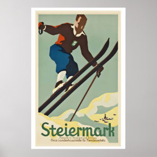 Steiermark Winter Sport in Österreich Vintage Ski  Poster