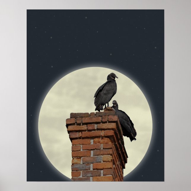 Steigbügel auf Kamin gegen Vollmond Poster (Vorne)