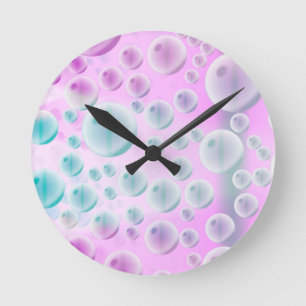 Steigende Blasen (Rosa und Blau) Runde Wanduhr