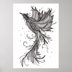 Steigende Phoenix Lineart Poster