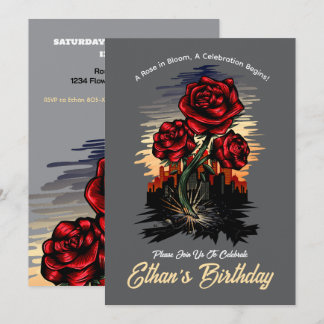 Steigende Rose - Eleganter Blumengeburtstag Einladung