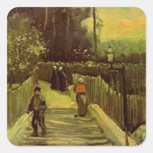 Steiler Weg in Montmartre von Vincent van Gogh Quadratischer Aufkleber