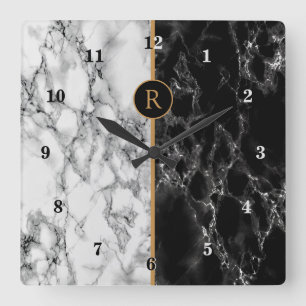 Stein aus schwarzem und weißem Marmor - personali Quadratische Wanduhr