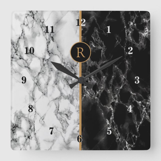 Stein aus schwarzem und weißem Marmor - personalis Quadratische Wanduhr (Vorderseite)