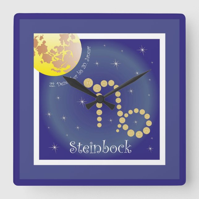 Steinbock 22. bis 20. januar quadratische wanduhr (Vorderseite)