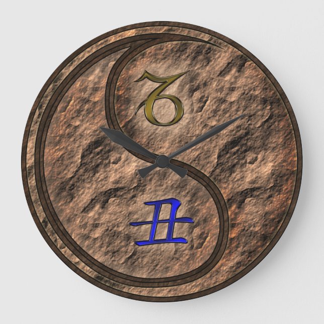 Steinbock & Erde Ochse Große Wanduhr (Vorderseite)