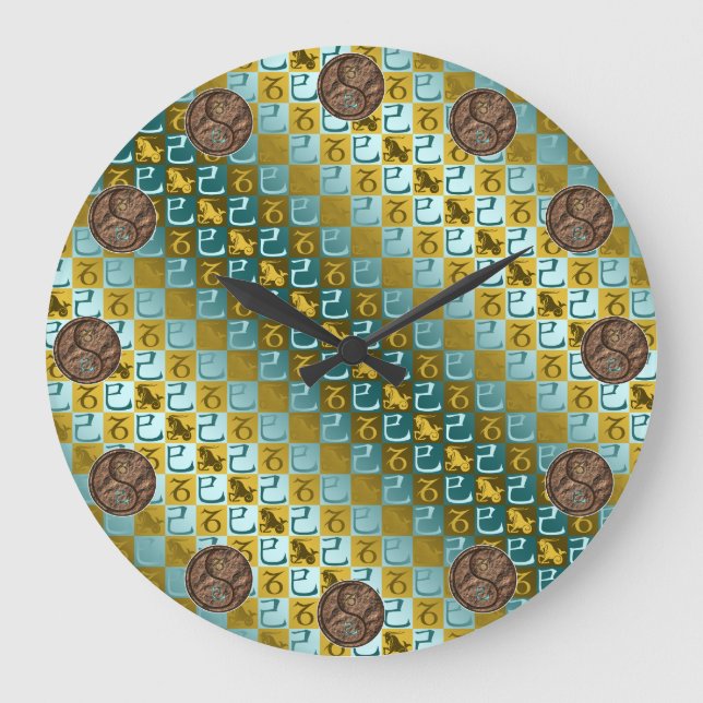 Steinbock & Erde Schlange Große Wanduhr (Vorderseite)
