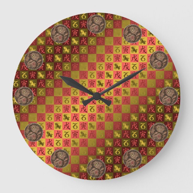 Steinbock & Erde Tiger Große Wanduhr (Vorderseite)