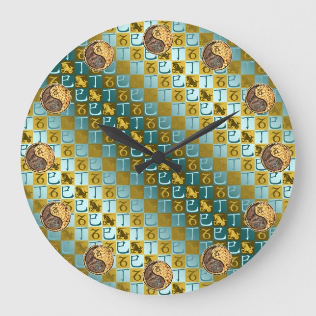 Steinbock & Feuer Schlange Große Wanduhr (Vorderseite)