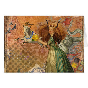 Steinbock-Frau-Kollage Vintage Whimsical Surreal